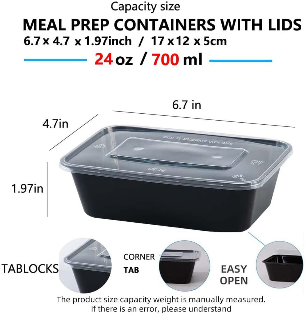 100 Pcs Meal Prep Container 24 Oz  Disposable Food Containers with Lids to Go Containers for Food, Freezer & Microwave Safe BPA Free