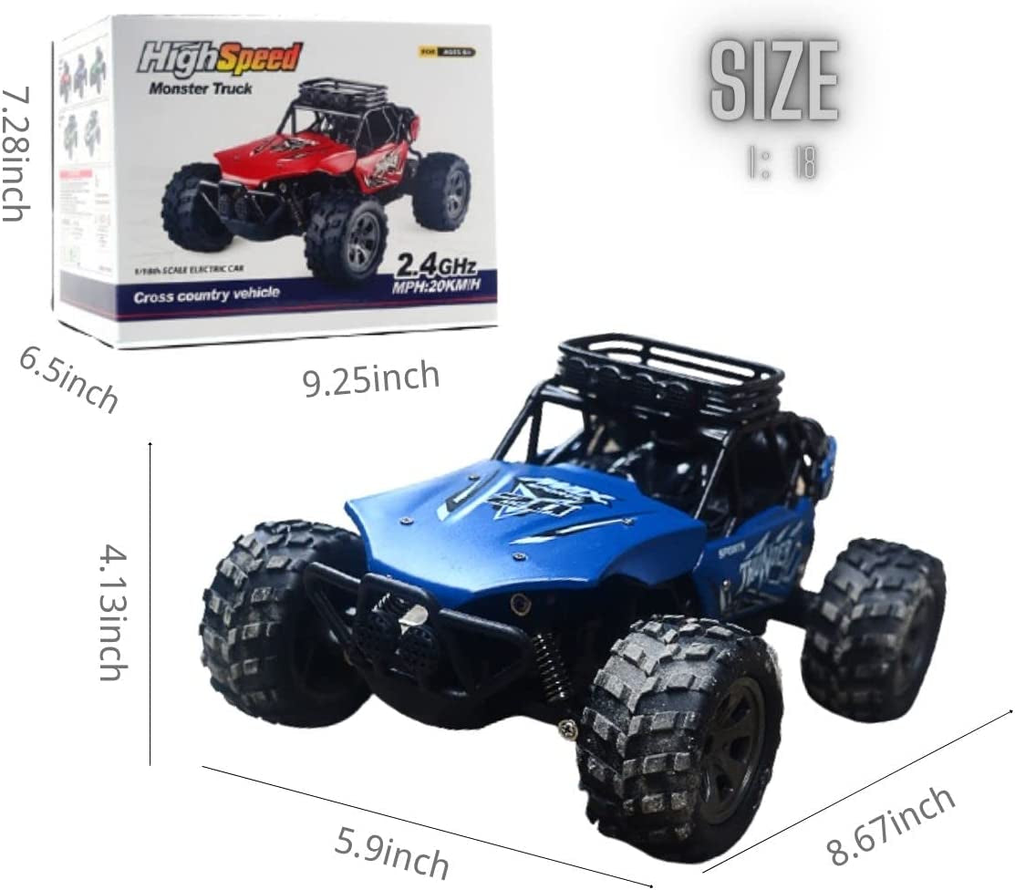 RC Cars and Trucks, Off-Road Remote Control Toy Car, Road Monster Truck, 1:18 High-Speed Rc Racing Car, Fast Rock Climbing Crawler Vehicle, Electric Car for Boys, 2WD, for All Terrain, (Blue)