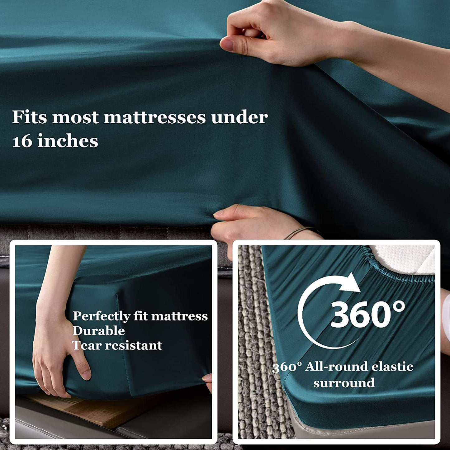 Bamboo Sheet Set Soft Silky Cooling Bed Sheet Set 4 Piece Lightweight Anti-Pilling Cool Wrinkle Free with 16" Extra Deep Pocket