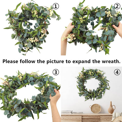  Artificial Eucalyptus Wreath for Front Door Decor Fall Wreath Green Leaf Wreath for Farmhouse Wall Decor Window Front Porch Decor Patio Garden Decor