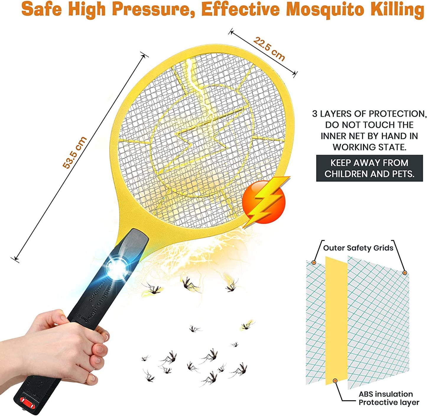  Rechargeable Electric Fly Swatter Racket & Bug Zapper - Handheld Indoor & Outdoor Racket – 400mAh Battery Operated Zapper for Pest Control, Mosquito Killer and Insect Catcher