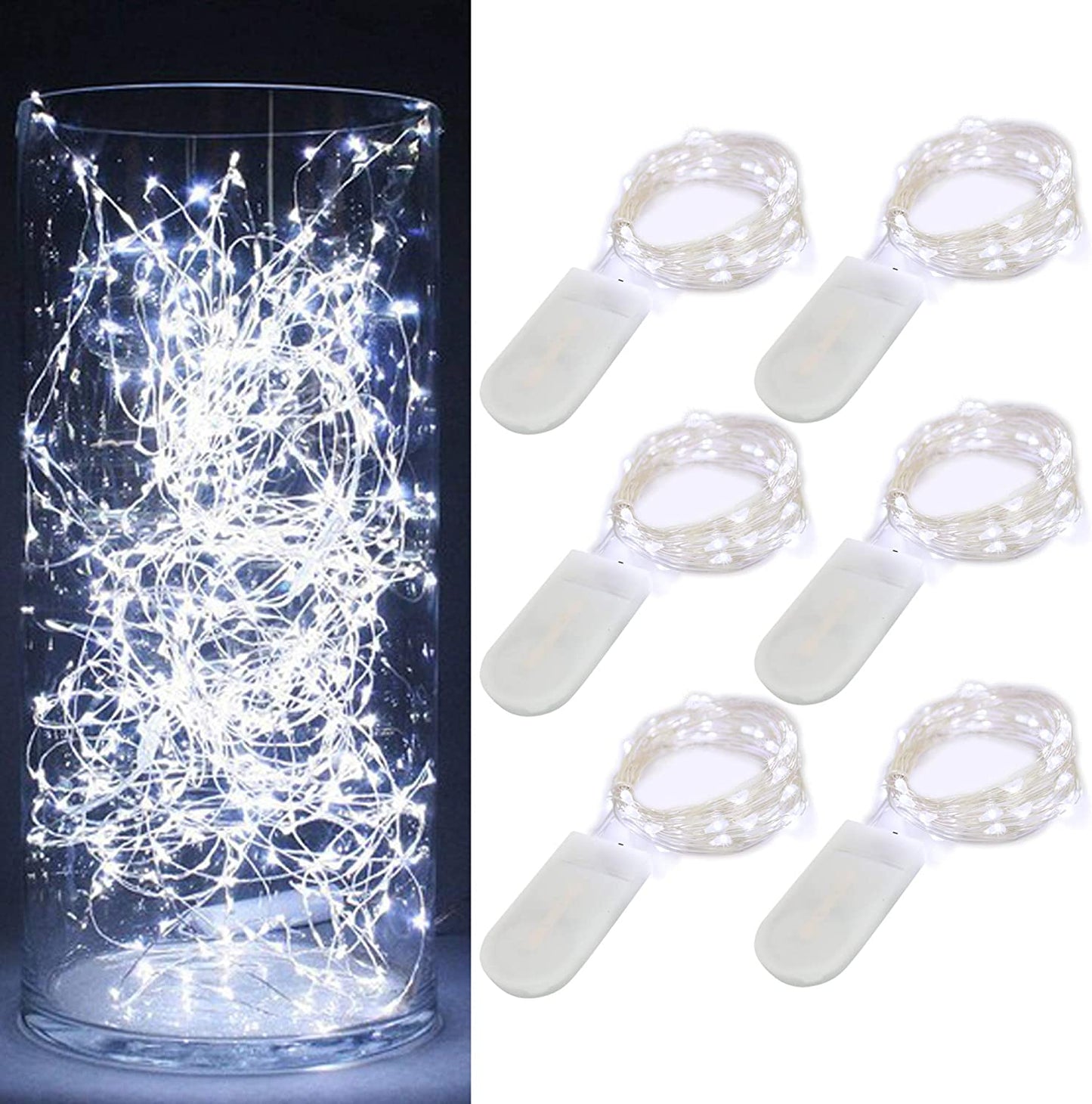 6 Pack Starry String Lights Waterproof Fairy String Lights 20 Micro Starry Leds on Silvery Copper Wire CR2032 Batteries Included for Wedding Centerpiece Party Christmas Table Decor Warm White
