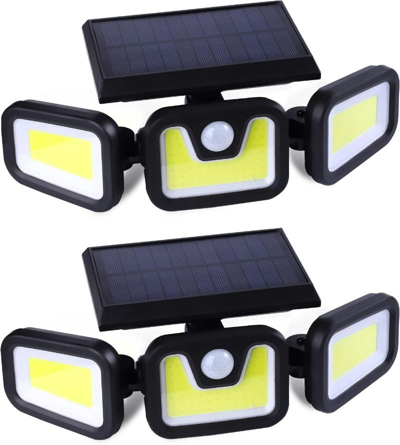 2 Packs 74 LED Solar Lights Outdoor, IP65 Waterproof Floodlights, 3 Heads 270° Wide Angle, Security Flood Lights with Motion Senor, for Porch Yard Garage