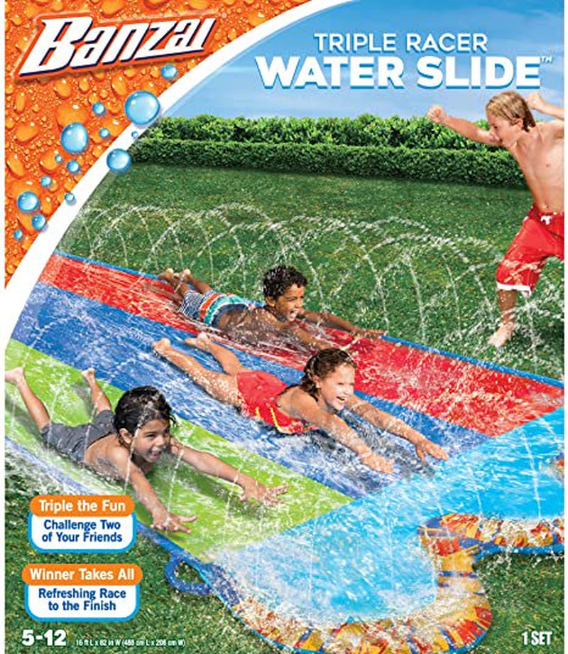 Kids Triple Racer Inflatable Water Slide, 16 Ft X 82 In, Outdoor Splash Toy