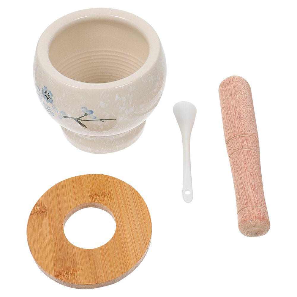 1 Set House Garlic Mash Can Grinding Bowl Practical Kitchen Gadget with Wood Stick