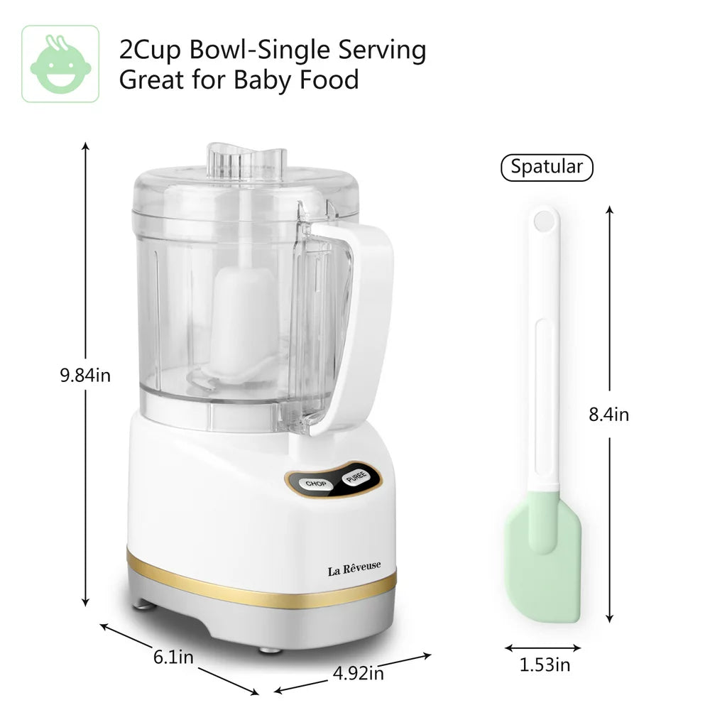 Electric Mini Food Processor Blender,Small Chopper,200 Watts,2-Cup Prep Bowl for Mincing,Chopping(White)