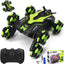 AGV 6-Wheels RC Stunt Cars Deformable Stunt Remote Control Car 2.4Ghz 360° Rotating Trucks with LED Headlights, off Road RC Crawler, 2 Batteries for 60 Mins Play Toy Cars for Boys and Girls (Green)