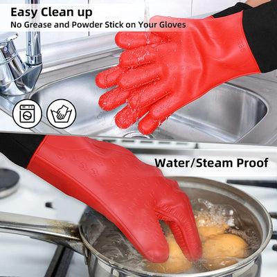 Oven Mitts, Oven Gloves Waterproof & Heat Resistant, Silicone BBQ Gloves, 14 Inches Long Non-Slip Potholder for Barbecue, Cooking, Baking