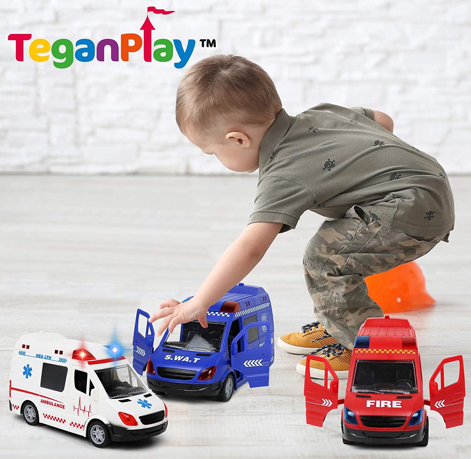 Emergency Vehicles Toy Set [3 Pack] | Ambulance, Fire Engine Truck, Police Car Toys for Boys | Friction Powered with Realistic Lights and Sounds