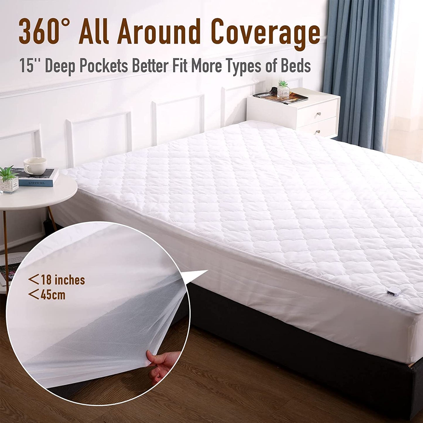 Heated Mattress Pad Queen Size 60"X80" Cover Comfort Soft Cloud Pattern with Dual Controllers, 10 Heating Levels & 10 Hours Timer Auto Shut Off, Electric Bed Warmer Pad up to 15" Deep Pocket