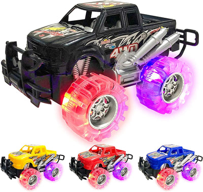 Light up Monster Truck Set for Boys and Girls by Artcreativity - Set Includes 4, 6 Inch Monster Trucks with Beautiful Flashing LED Tires - Push N Go Toy Cars Fun Gift for Kids - for Ages 3+