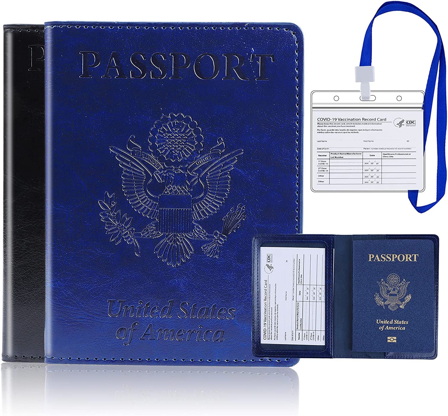 2 Pack Leather Passport and Vaccine Card Holder Combo