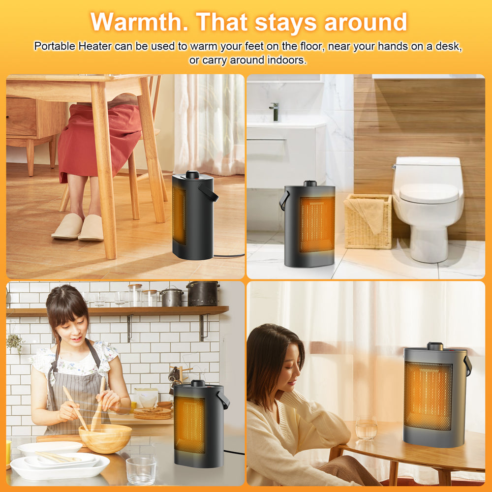 Portable Electric Space Heater, 1500W PTC with Thermostat, 4 Modes 70° Oscillating, Indoor Tabletop Instant Heating