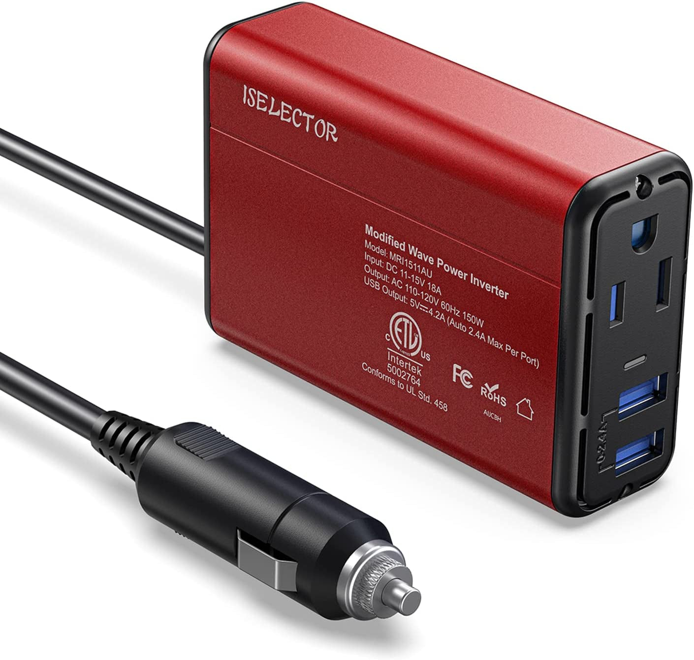 150W Car Power Inverter, DC 12V to 110V AC Converter with 2 USB Ports Charger, Thinner Design with ETL Listed Car Adapter