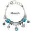  Birthstone Bracelet Multi-Color Charm Beads Silvertone