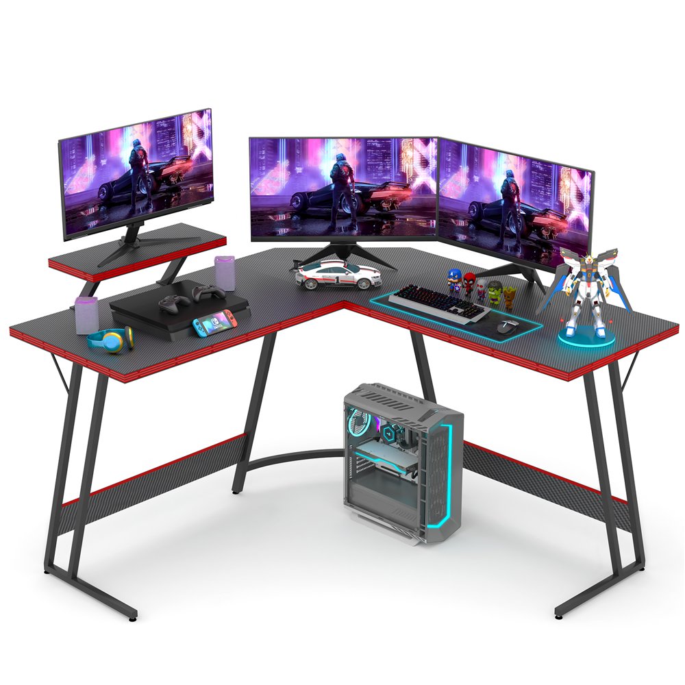  51 Inch L-Shaped Gaming Desk with Large Monitor Riser Stand