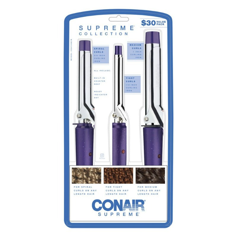  3 Piece Conair Supreme Triple 0.5", 0.75", 1" Ceramic Spring Curling Iron