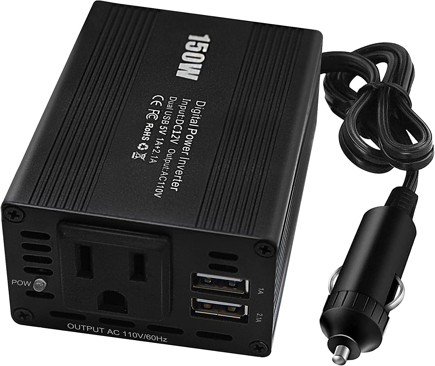 Homdec 150W Power Inverter, Car Plug Adapter Outlet, DC 12V to 110V AC Converter with 3.1A Dual USB Ports, Car Charger Adapter for Laptop, Computer, Phone, iPad, Camera and More