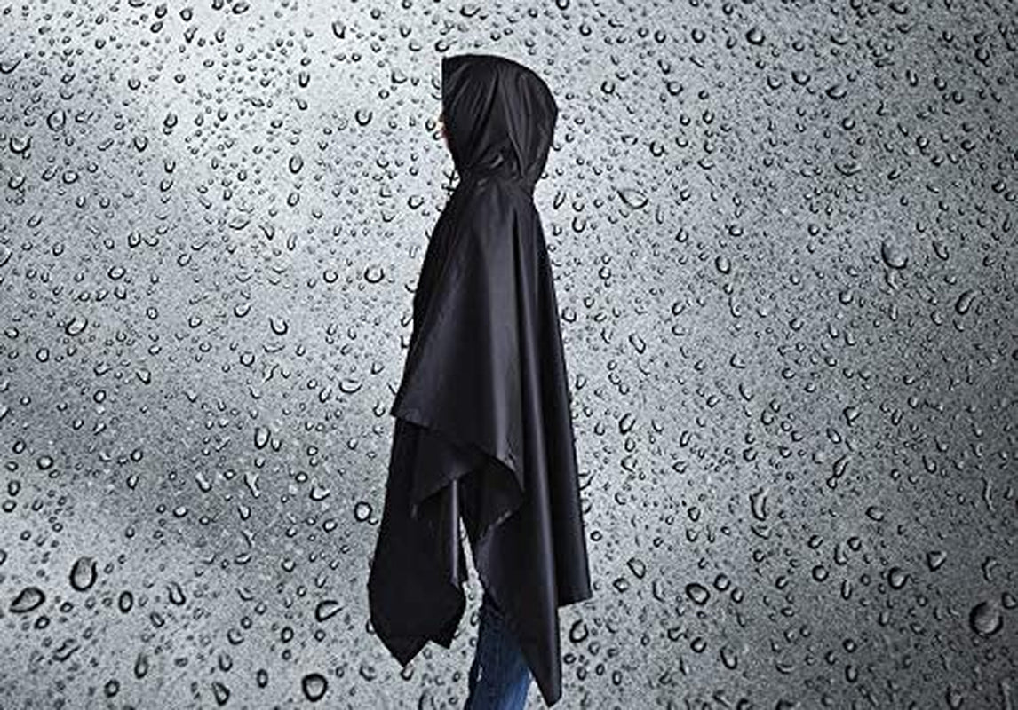  Black Rain Poncho - Waterproof Rain Gear for Women - Lightweight Travel Poncho