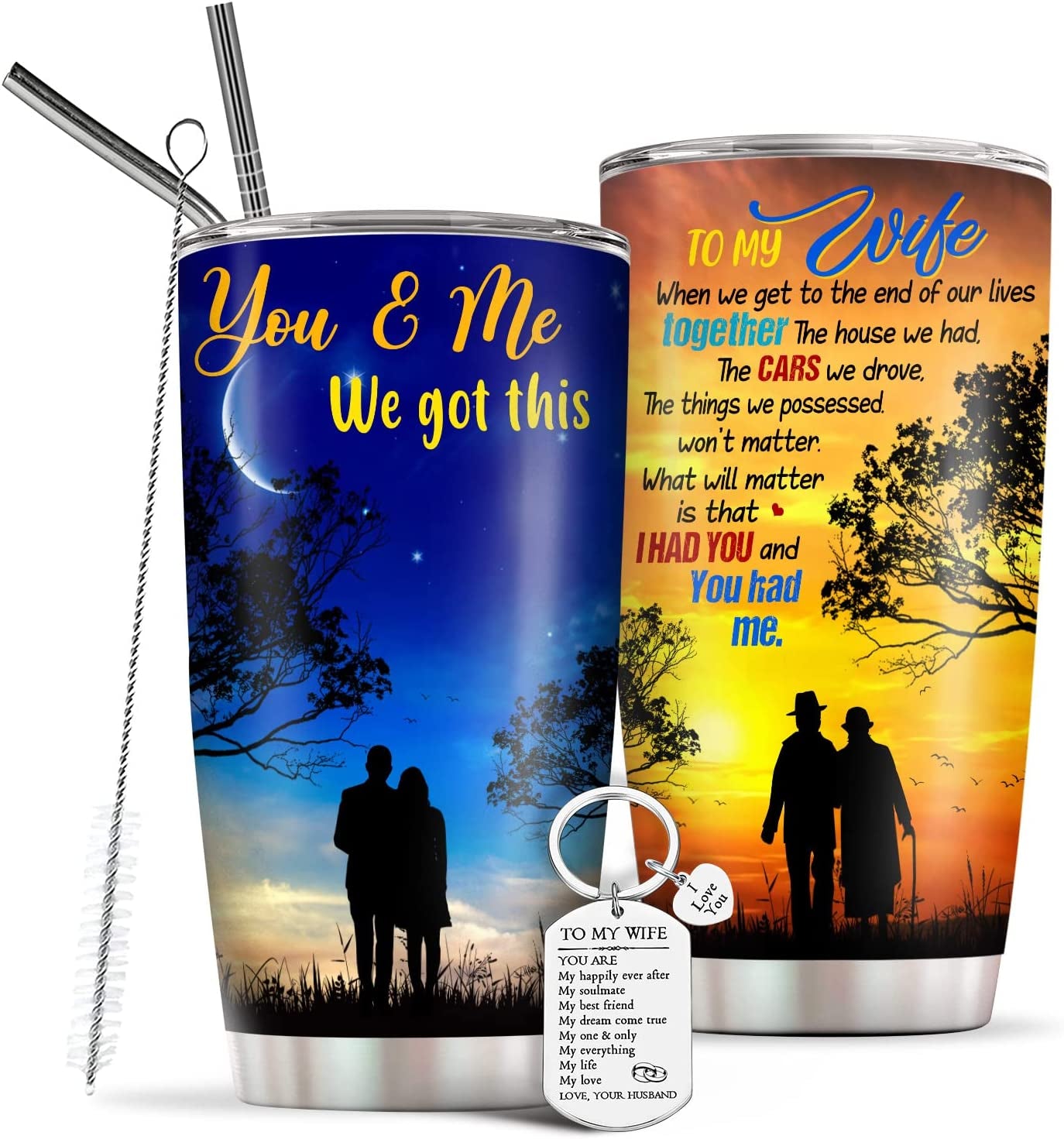  Love You More Keychain & Travel Coffee Mug Stainless Steel Tumbler 20Oz