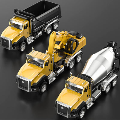 3 Pack of Diecast Engineering Construction Vehicles, Dump Truck, Digger, Mixer Truck, 1/50 Scale Metal Collectible Model Cars, Pull Back Car Toys with Opening Doors for Boys and Girls