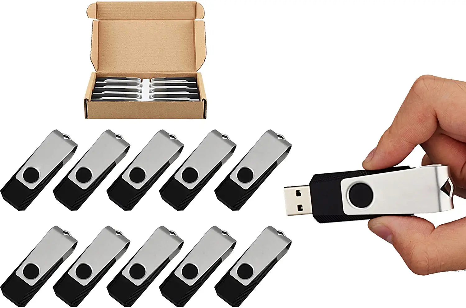 5 Pack 64GB USB Flash Drivesmemory Stick Swivel Thumb Drive Memory Stick Jump Drive 64G USB Drive Zip Drive for PC Laptops, Tablets, Tvs, Car Audio (64G, 5PCS, Black)