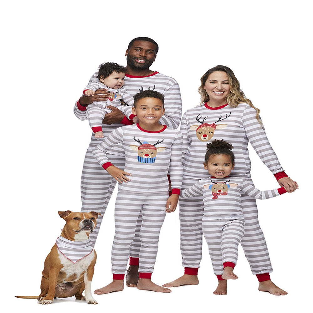 Striped Deer Matching Family Christmas Pajama Set