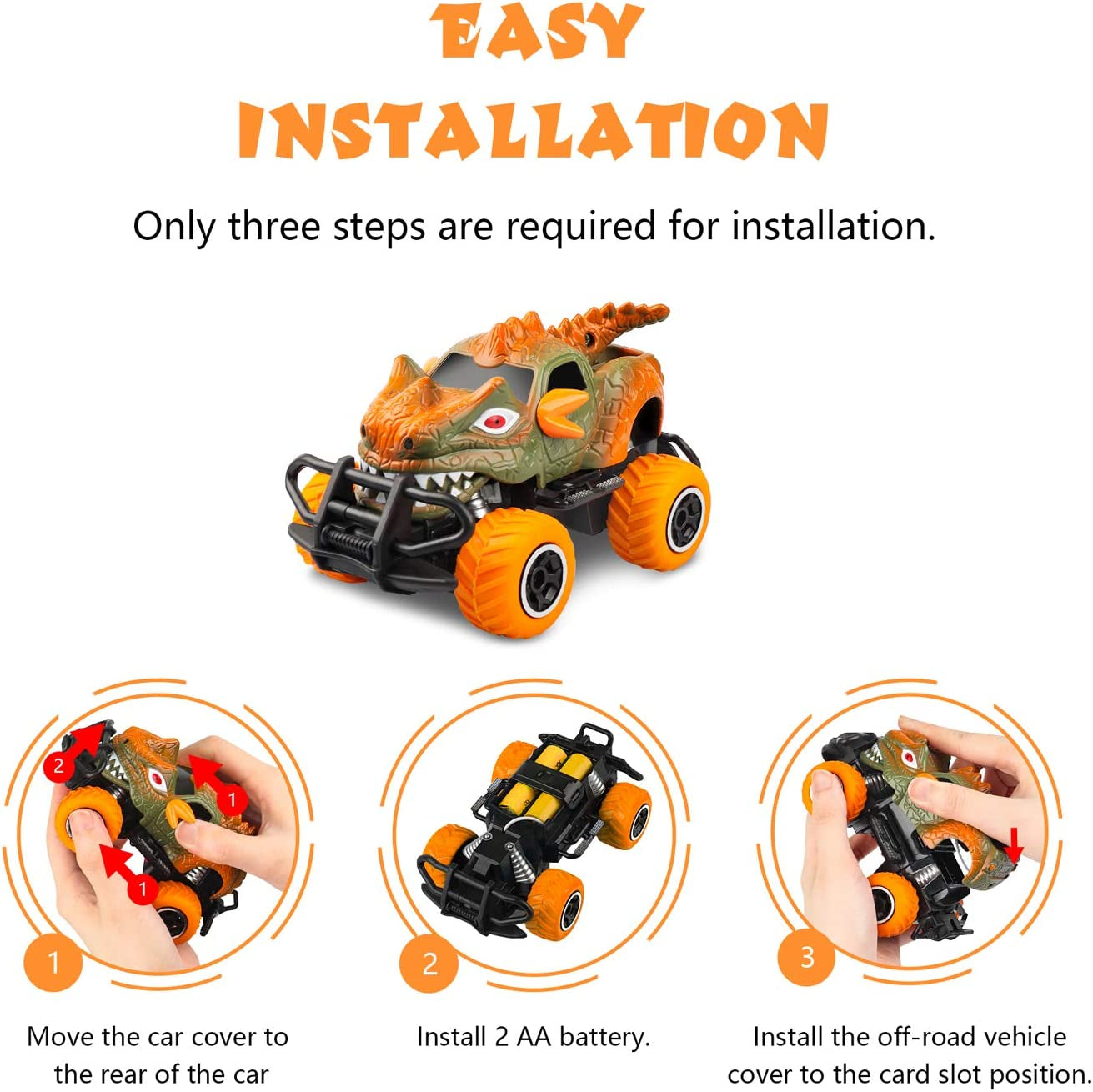 RC Toys for 4-5 Year Old Boys Dinosaur Remote Control Cars, Mini Dino Cars for Kids Toys Age 3-6 RC Race Trucks, 2021 Monster Truck for Toddlers Birthday Gifts (Orange)