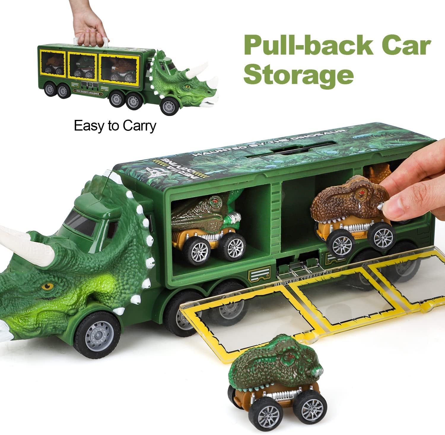TOY Life Dinosaur Toys for Kids 3-7, Dinosaur Truck with 6 Pull Back Dinosaur Cars, 8 in 1 Dino Toys for Boys and Girls, Dinosaur Transport Truck with High Speed Launcher for Kids
