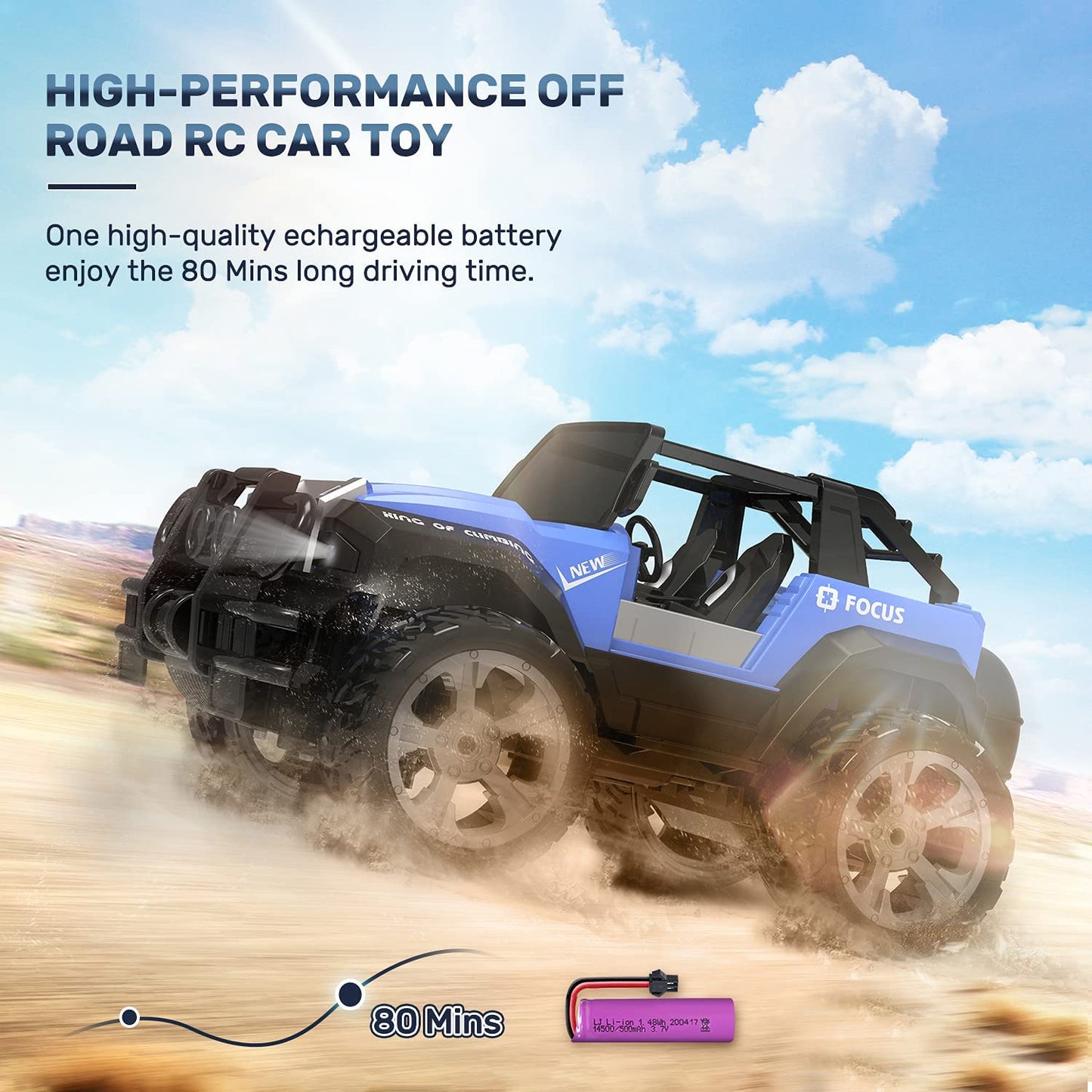 Remote Control Car RC Racing Cars,1:18 Scale 80 Min Play 2.4Ghz LED Light Auto Mode off Road RC Trucks with Storage Case,All Terrain SUV Jeep Cars Toys Gifts for Boys Kids Girls Teens,Blue