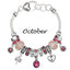  Birthstone Bracelet Multi-Color Charm Beads Silvertone