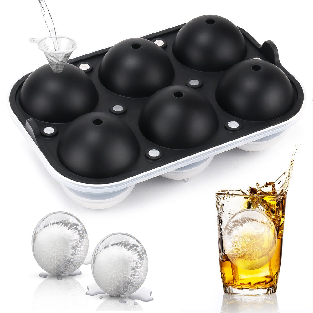  Whiskey Ice Ball Mold - 2.5 Inch Large round Ice Cube Mold, Easy Release Silicone Ice Cube Tray with Lid Ice Ball Maker for Cocktails, Bourbon(Black)