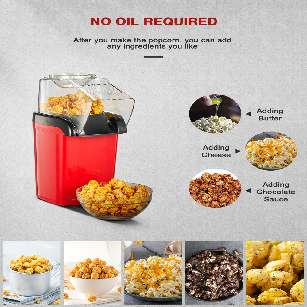  Retro Hot Air Popcorn Maker, 1200W, Oil&Bpa Free, Red