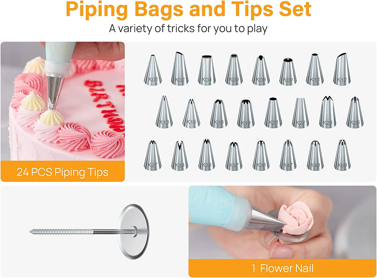 32-Piece Piping Bags and Tips Set