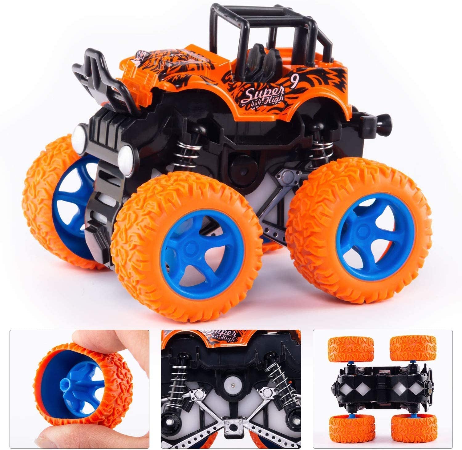 Monster Truck Toy Cars for Boys, 4 Pack Push Cars for Toddlers, 360 Degree Rotation Durable Friction Powered Car Toys for Christmas Kids Birthday Party, Gift for 3 4 5 6 7 8 Year Old Boys Girls