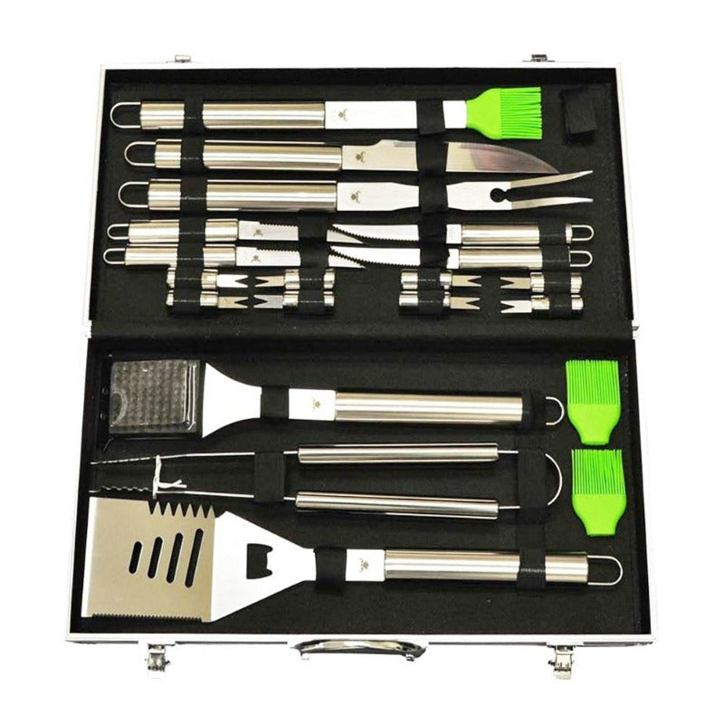 20 Piece Stainless-Steel BBQ Tool Kit With Portable Aluminum Carrying Case