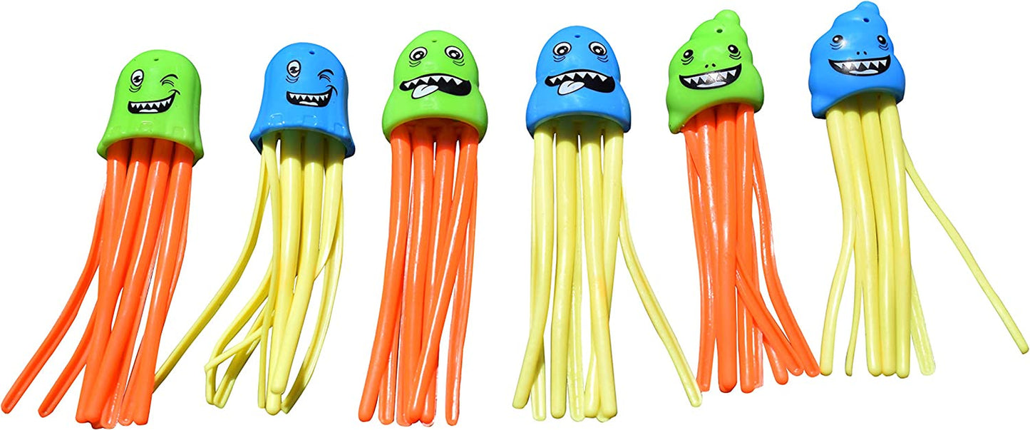  Dive Jellyfish Toys 6-Pack Weighted Catch and Retrieval Game for Swimming Pool & Bath Tub for Kids Multi Color Rings Underwater Dive Practice Education Learn