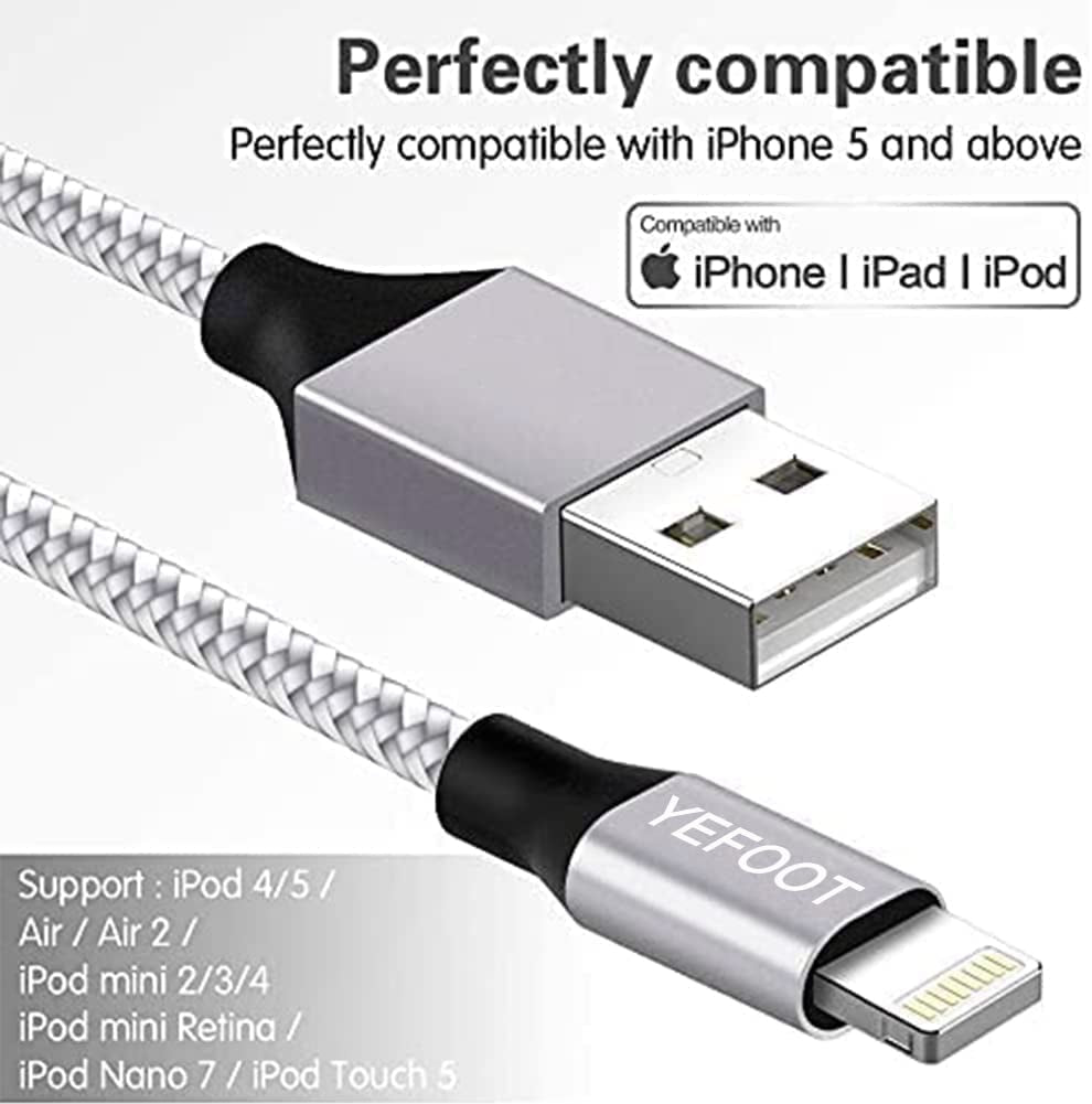 5-Pack (3/3/6/6/10Ft) iPhone Charger Nylon Braided Fast Charging Lightning Cable [Apple Mfi Certified] 