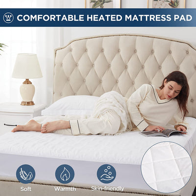 Westinghouse Heated Mattress Pad Quilted, Queen, Dual Control, 10 Heat Settings & 1-12-Hour Time Setting, White, Diamond-Shaped