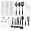 30 PCS Kitchen Gadget Set with Cooking Utensils, Measuring Cups, Clips, and Drawer Organizer, Black/White