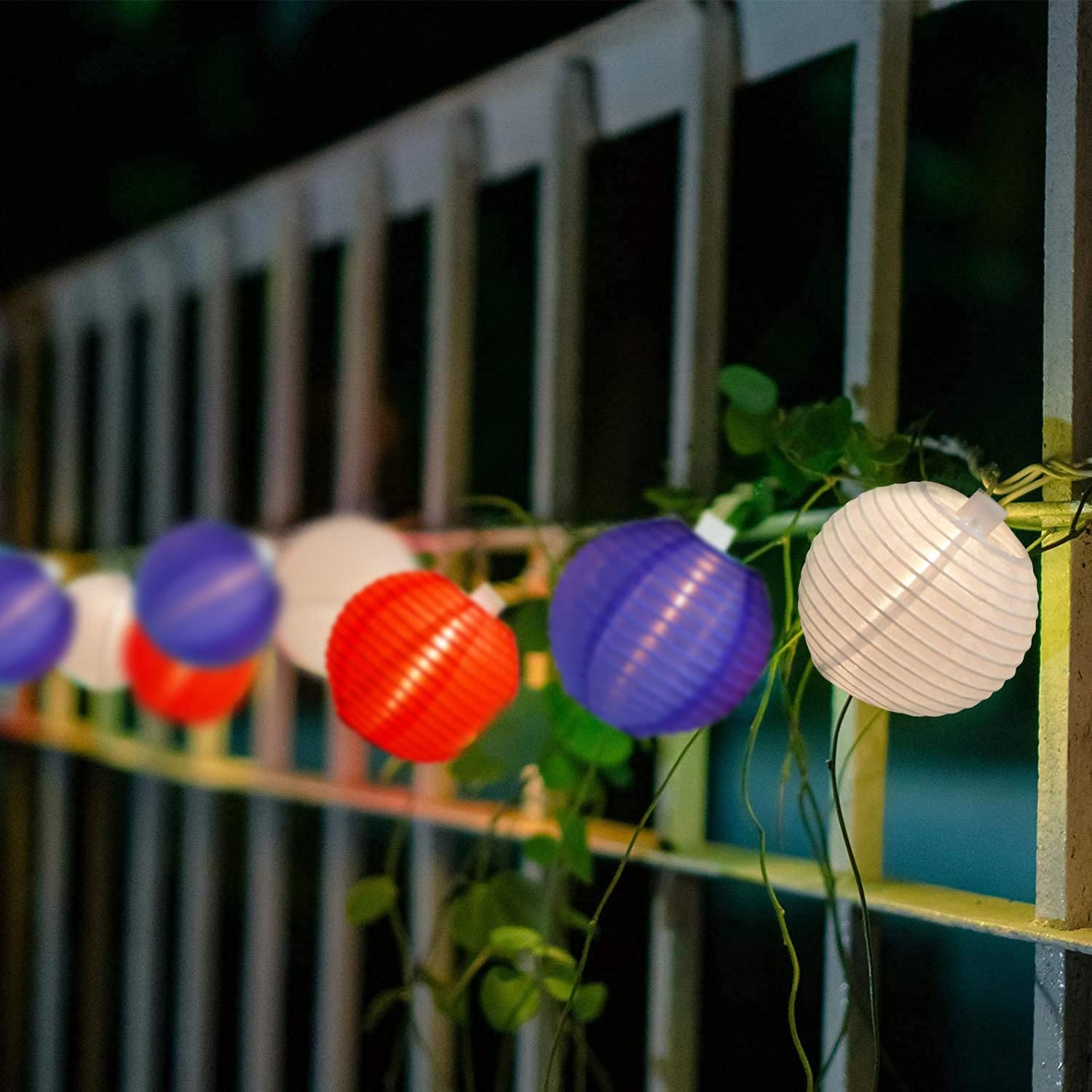 8.5Ft Red White Blue Lantern String Lights, 4th of July Decor Lights with 10 Red White Blue Lanterns Connectable Patriotic Outdoor Lanterns Lights for Independence Day President Memorial Day