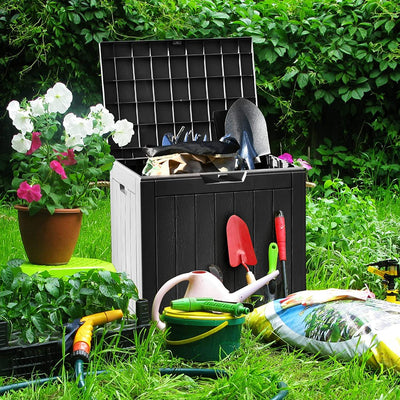 30 Gallon Deck Box, Outdoor Storage Box for Patio Furniture, Pool Accessories, Cushions, Garden Tools and Outdoor, Waterproof Resin with Lockable Lid and Side Handles