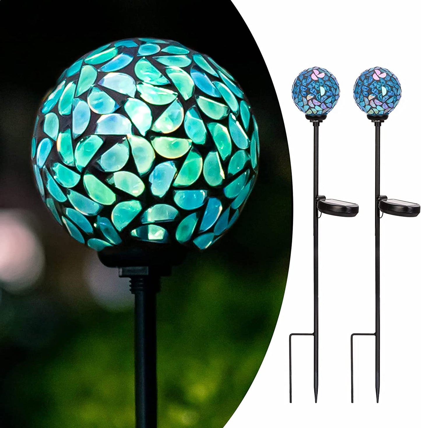 Solar Lights Outdoor Garden Decor - Mosaic Decorative Stakes Solar Powered Gazing Ball Light Landscape Solar Globe Lights for Yard Path Decoration