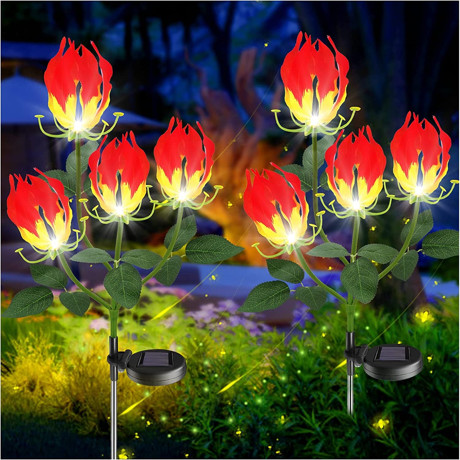 Solar Garden Lights, Newest Version Garland Lily Solar Flower Lights Outdoor Solar Powered Stake Decorative Lights for for Garden, Pathway, Patio, Front Yard Outdoor Decoration