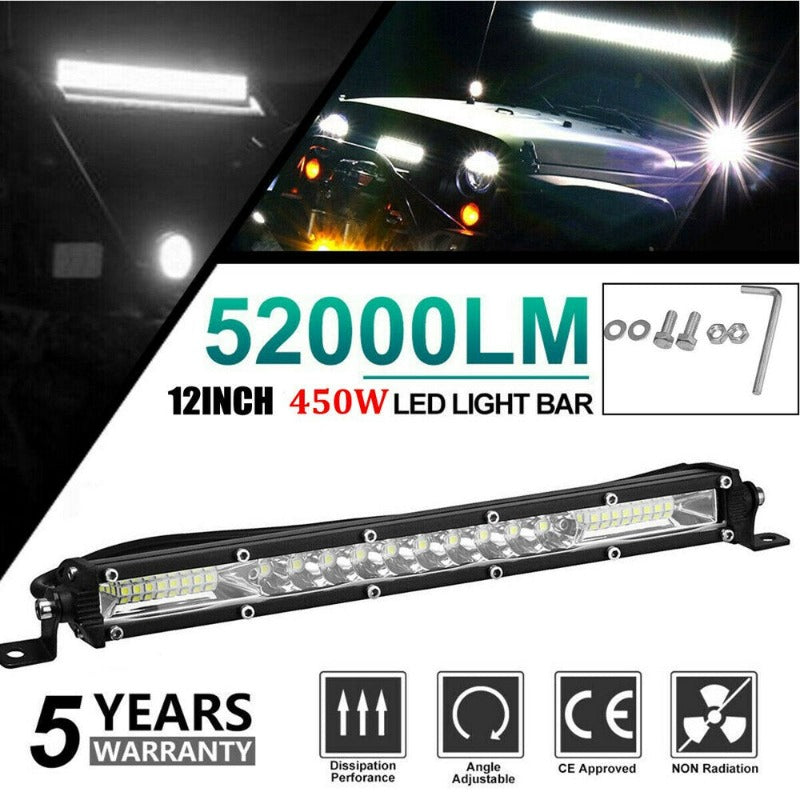 12'' LED Light Bar, IP68 Waterproof Single Row LED Work Light for ATV Off-Road Truck UTV Boat Jeep Car