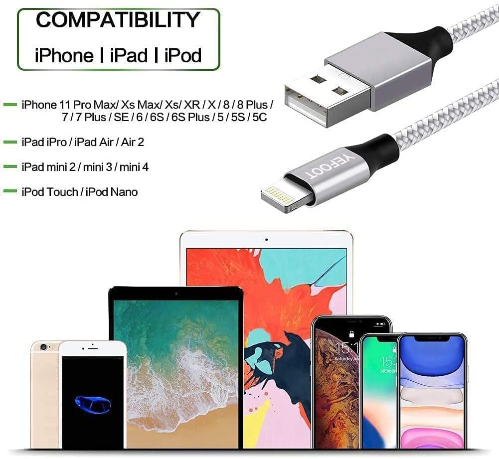 5-Pack (3/3/6/6/10Ft) iPhone Charger Nylon Braided Fast Charging Lightning Cable [Apple Mfi Certified] 