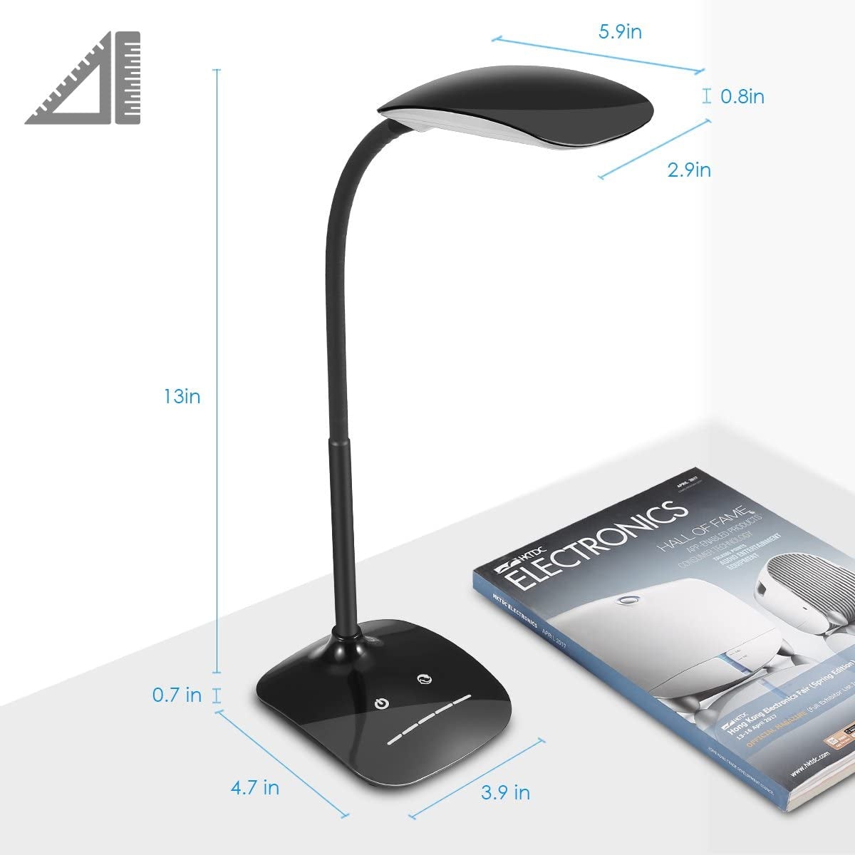 LED Desk Lamp, Eye-Caring Table Lamp with Touch Control, 5-Level Dimmable & 5-Mode Light Colors, 7W Table Light for Office & Home (3000-6500K, AC Adapter Included)