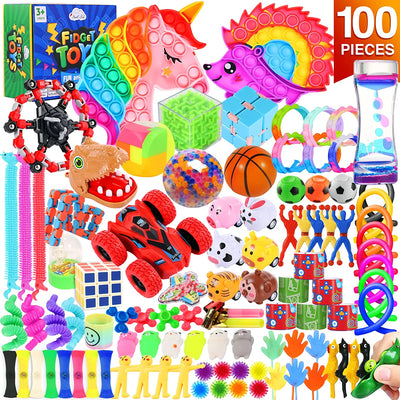 Fidget Toys 100 Pack, Big Pack Sensory Fidget Toys for Kids, Stress Relief Toys Bundle, Christmas Stocking Stuffers 