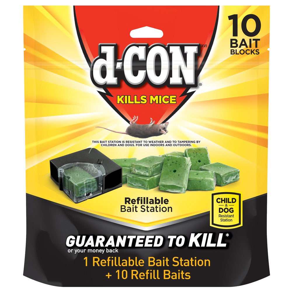 D-Con Refillable Corner Fit Mouse Bait Station, 1 Trap + 10 Baits