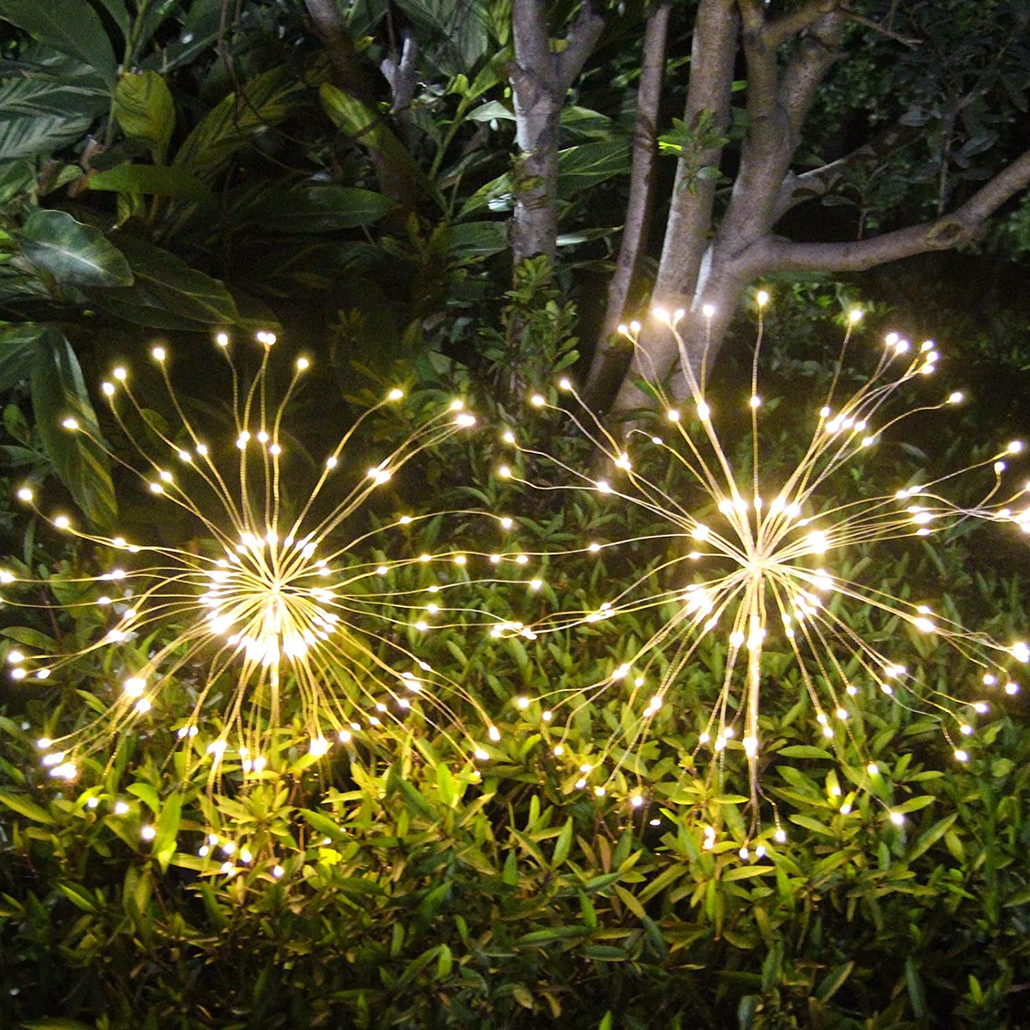 Solar Garden Firework Lights Outdoor Waterproof 2 Pack Solar Powered Art Stake Twinkle Lighting for Outside Decor, 120 LED Sparklers String Lights for Yard Pathway Patio Party Decorations (Warm)